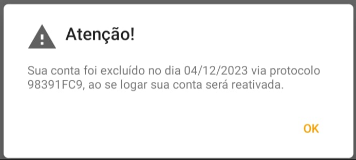 Caso deseje recuperar o seu perfil, será possível dentro de 30 dias